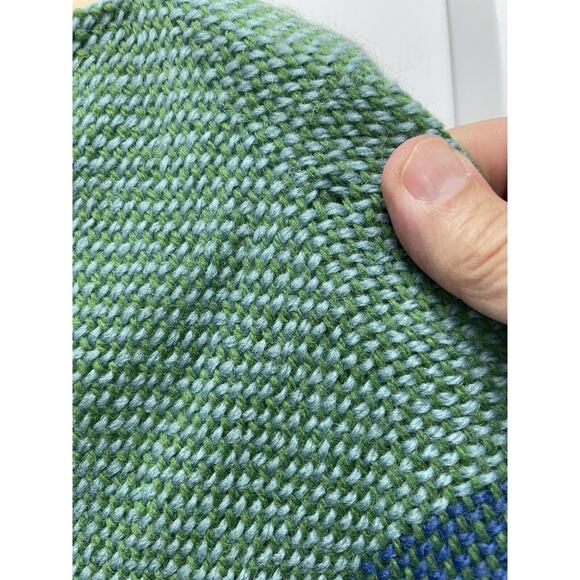 CHURCHILL Plaid Wool Poncho Cape Womens Fringe Blue Green Tweed Handwoven OSFM - Picture 8 of 9